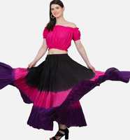 Wevez Mujer 40 pulgadas Algodón Círculo completo Cintura elástica Una línea Maxi Falda Tribal Fusion Danza del vientre Tallas grandes Patrón sólido Top