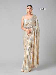 Salwar Kameez de luxe en georgette avec broderie de paillettes de 3 mm et 5 mm et chemisier en soie mono Banglori uni - Vêtement de fête traditionnel - Product Image 5