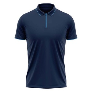 Chemise à manches courtes pour homme, taille plus, bleu foncé, 100% coton jersey, respirante, séchage rapide, décontractée, tricotée, couleur unie, fermeture éclair - Product Image 1