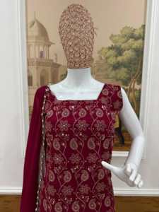 Designer Party Wear Bridal Wear Faux Georgette Sequence And Embroidery Work <b>Top</b> With Plazzo And Dupatta Ready To Wear Set - Product Image 6