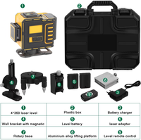 Niveau laser rotatif 4D industriel à 16 lignes vertes auto-nivelant à 360 degrés avec batterie au lithium pour usage extérieur et bricolage