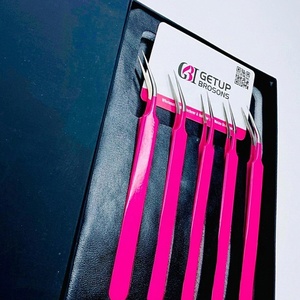 Pince à épiler pour cils GETUP BROSONS IMPEX de haute qualité en acier inoxydable, nouvelle isolation, couleurs rose vif, pointe lisse, poignée diamantée - Product Image 5