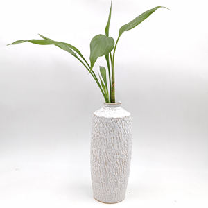 Modern Elegant Rustic Style Artisan White Ceramic <b>Floor</b> <b>Vase</b> with Ancient Bark Texture Porcelain <b>Vase</b> with Unique Design - Product Image 1