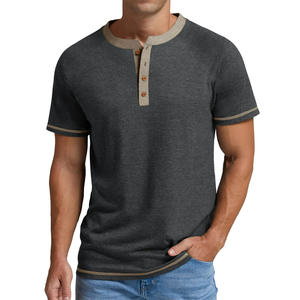 Relaxed Fit <b>Henley</b> T <b>Shirt</b> With Short Sleeves Designed For Outdoor Activities And Home Wear - Product Image 2