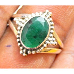 925 Sterling <b>Silver</b> Natural <b>Emerald</b> Wedding <b>Ring</b> with Rare Green Gemstone Fine Jewelry R0330-GS - Product Image 2