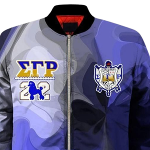 Veste bomber en satin Sigma Gamma Rho SGRho 1922 bleu or lettres grecques varsity sororité vêtements d'extérieur pour femmes - Product Image 4