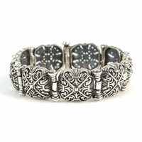 NUSRET Bracelet/Bracelet jonc ethnique en argent sterling 925 avec motif ajouré, design carré bombé, bracelet fin 45,56g 19,5cm