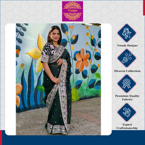 Colección de diseñador de ropa de boda india de calidad superior Trabajo de bordado único Tabby Organza Seda Sari para mujeres - Product Image 4