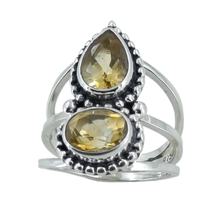 Anillo Boho Hecho a Mano en Plata de Ley 925 con Citrino de Doble Engaste y Corte de Pera, Regalo Perfecto de Piedra de Nacimiento de Noviembre para Ella en su Cumpleaños - Product Image 2