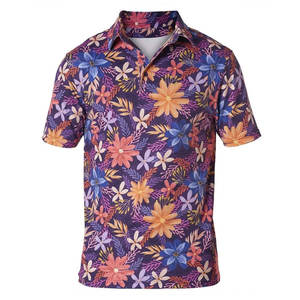 Chemise de performance pour homme |   Manches courtes en tricot |   Impression par sublimation de fleurs sauvages de pêche violettes |   Respirant, séchage rapide, sportif - Product Image 1