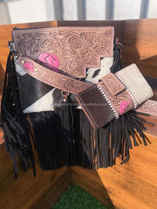 Nouveau véritable Western fabriqué à la main en cuir de vachette usiné sac à main femmes élégant sac de soirée et cheveux usinés sur pochette Unique Combo ensemble - Product Image 3