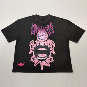 Camiseta Personalizada para Hombre, Corte y Confección a Medida, Hombros Caídos, Cuello Redondo, Algodón Grueso, Oversize, con Apliques Bordados, Estilo Cuadrado, 100% Algodón - Product Image 2