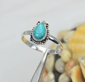 Anillo de plata 925 al por mayor, diseño auténtico con piedra turquesa, ajuste de bisel de corte de pera, piedras preciosas hechas a mano, joyería fina para boda - Product Image 2