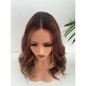 Chocolate <b>Brown</b> 100% Virgin Human Hair <b>Wig</b> with Caramel Highlights 180% Density HD Lace Bleached Knots - Product Image 2