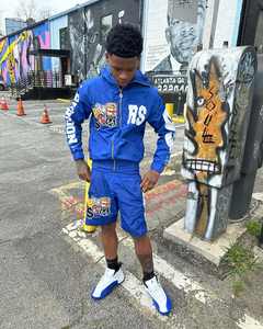 Ensemble de vêtements de sport brodés à fermeture éclair personnalisés Sweat à capuche et short en nylon neutre avec patchwork brodé pour hommes Survêtement unisexe - Product Image 2