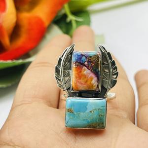 แหวนแต่งงานของผู้หญิงทำด้วยมือเงินแท้925แหวนแฟชั่นสีเทอร์ควอยซ์ฝังหนามเตยดีไซน์เนอร์ - Product Image 1