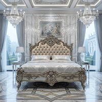 OE-FASHION Ensemble complet de mobilier de chambre principale pour villa, lit king-size personnalisé style Rococo, en cuir capitonné perlé, couleur argent champagne, FF&E