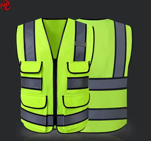 Gilet de sécurité d'automne jaune réfléchissant imperméable en polyester PVC, vêtement de travail auto-protecteur décontracté multi-poches respirant avec fermeture éclair - Product Image 3