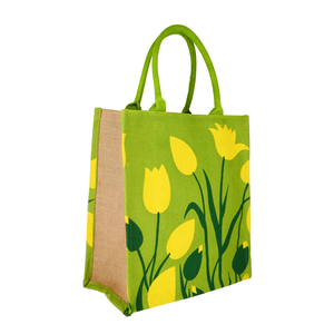 Bolsa de compras de arpillera de yute teñida impresa respetuosa con el medio ambiente y personalizada con asa acolchada de algodón a precio asequible - Product Image 4