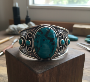 Rudra อัญมณีสีโรสโกลด์ชุบแบบทิเบตสร้อยข้อมือลูกปัดโบฮีเมียนของผู้ชายทำด้วยมือธรรมชาติขนาด Lapis Lazuli Cabochon - Product Image 3