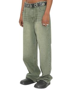 Jean baggy coupe droite personnalisé pour homme, 100% coton, délavé à l'acide, taille mi-haute, grande taille, pantalon large à braguette boutonnée, style urbain - Product Image 6