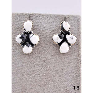 Southwest-Style White Buffalo & <b>Sterling</b> <b>Silver</b> <b>Stud</b> Earrings Bezel-Set Flower Pattern Post Earrings - Product Image 2