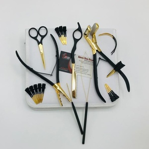 Kit d'outils d'extension de cheveux en or noir professionnel en acier inoxydable Micro-Link pinces Clips ciseaux boucle ruban pince tout-en-un ensemble - Product Image 6