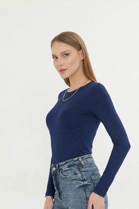 Combinaison à manches longues pour femme, col rond, coupe ajustée, couleur unie, tricotée, 100 % viscose, décontractée, à porter toute l'année - Product Image 2