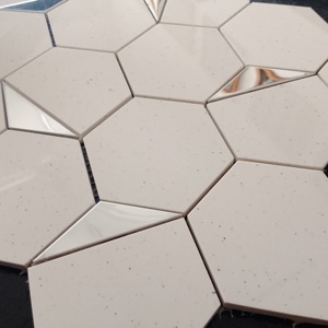 Shangar Finish Line 73mm Hexágono PVD Cuerpo completo Azulejo de mosaico de cerámica vitrificado Brillante para elevadores de escaleras Hoteles y restaurantes - Product Image 6