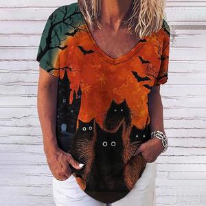 Chemise 3DT pour femmes 3d Fashion Cat Print V Neck Short Sleeve Basic Tops Streetwear Summer Casual Oversized Female Clothing 2025 - Product Image 4