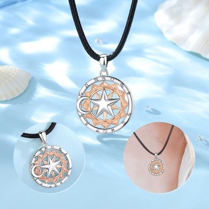 Colgante de plata de ley 925 con signo del zodiaco, collar con colgante de horóscopo, rueda del sol, luna, estrella, astrología, chapado en oro rosa, 12, precio al por mayor - Product Image 4