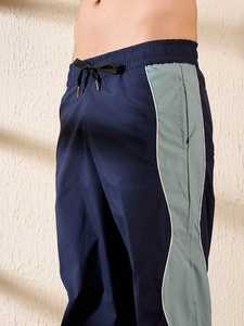 2024 Trendy Navy Teal Wavy Panel <b>Oversized</b> <b>Sweatpants</b> 100% Cotton 350gsm Dual Side Pockets Button Fly High Ins Jogging Fit - Product Image 3