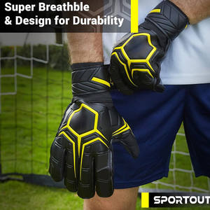 Gants de gardien de but personnalisés en cuir PU de haute qualité, couleur contrastée jaune et noir, 4 mm de latex, nouvelle arrivée 2024 - Product Image 4