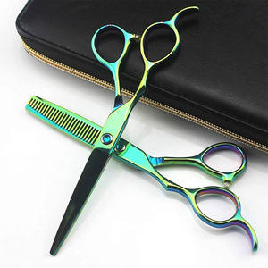 Kit de ciseaux de coupe de cheveux de barbier ciseaux amincissants ciseaux arc-en-ciel couleur métal acier ciseaux de coiffure avec étui en cuir - Product Image 1