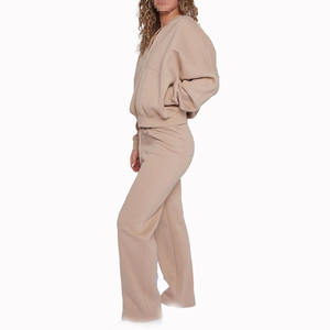 Ensemble sweat-shirt et jogging en polaire pour femmes, coupe décontractée, jambe droite, vêtements de détente, survêtement personnalisé à marque privée pour OEM ODM en gros - Product Image 3