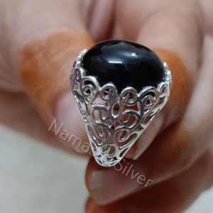 Handmade Boho <b>Statement</b> <b>Ring</b> Black Onyx Gemstone 18K Plating Filigree Sterling Silver Perfect Gift for Her Birthday Anniversary - Product Image 6