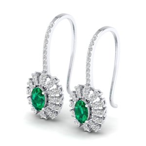 REYES Design élégant Boucles d'oreilles pendantes en or blanc 14 carats taille ovale 1 carat émeraude certifiée GRA Moissanite Bijoux fins - Product Image 3