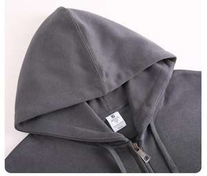 Sweat à capuche zippé pour homme de marque tendance en noir et gris uni, en coton épais matelassé, imprimé en relief, chaud et confortable pour l'hiver - Product Image 5