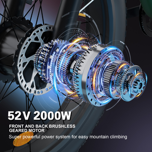 Vélo électrique tout-terrain 2000W à double moteur, pneus larges 26 pouces, batterie lithium 52V/22.4Ah, freins à disque - Product Image 2