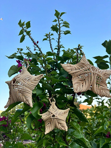 Juego de adornos colgantes de Navidad de madera natural, cono tejido, esfera, decoración, estilo rústico, venta al por mayor - Product Image 5