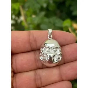 Colgante de Buda Sonriente en Plata 925, Amuleto Religioso con Diamantes y Perlas, Estilo Hip-hop, Patrón Geométrico, para Regalo - Product Image 1