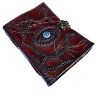 Livre de sorts Hocus Pocus fait main, couverture en cuir rigide marron, papier recyclé à bords festonnés, 120 feuilles, Œil divin, décoration magique d'Halloween, cadeau