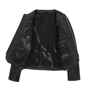 Veste en cuir souple pour femme avec logo personnalisé, sans col, design matelassé décontracté, veste en cuir noir tendance - Product Image 4
