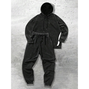 Conjunto Deportivo Unisex de Felpa 100% Algodón, Sudadera Holgada para Hombre, Pantalones Deportivos Ajustados con Estampado, Gruesos y Cómodos para Invierno - Product Image 4