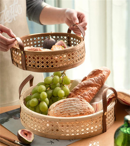 Bandeja para servir de ratán y bambú barata al por mayor con asa de cuero hecha en Vietnam - Product Image 5