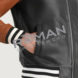 Chaqueta Varsity de Cuero de Invierno Personalizada de Alta Calidad para Hombre, Transpirable, con Cierre, Cuello Alto, Logotipo Personalizado, Resistente al Viento, Secado Rápido RSW - Product Image 6