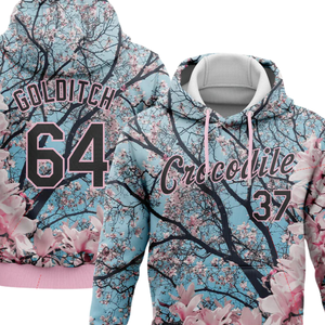 เสื้อสเวตเตอร์สวมหัวมีฮู้ดลายดอกไม้สีชมพูสีน้ำเงินออกแบบโลโก้ได้ตามต้องการ - Product Image 4