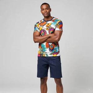 OEM Printed T Shirt Shorts Two Piece Set <b>Men's</b> 100% Cotton Print Shorts Sleeve Tee Shorts Sets <b>Mens</b> - Product Image 5