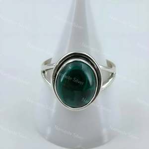 Anillo de Plata de Ley 925 con Malaquita Natural, Estilo Bohemio, Gema Ovalada Hecha a Mano, Anillo de Compromiso, Joyería de Boda, Regalo de Abril - Product Image 6