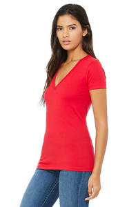 6035 CAMISETA DE MANGA CORTA DE MUJER CON CUELLO EN V PROFUNDO CAMISETA PARA MUJER COLOR ROJO CAMISETA DE CUELLO EN V DE JERSEY FINO - Product Image 2